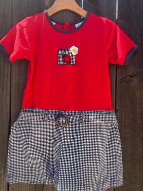 Basic Edition Girls Ladybug Romper Size 12 Red Gingham Skirt Vintage Style